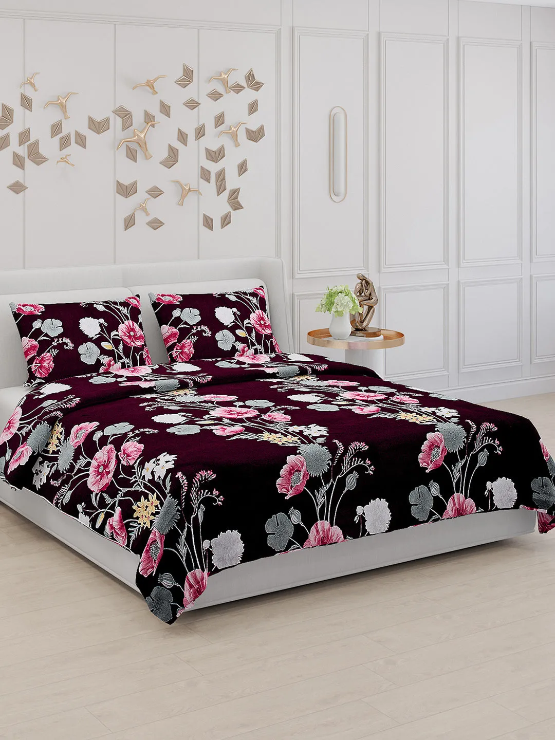 110 GSM Polyester Double Bed Bedsheet with 2 Pillow Covers