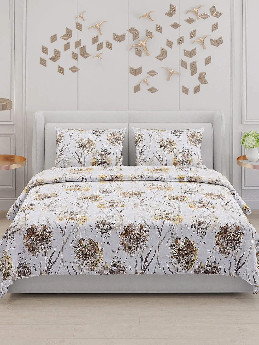 110 GSM Polyester Double Bed Bedsheet with 2 Pillow Covers