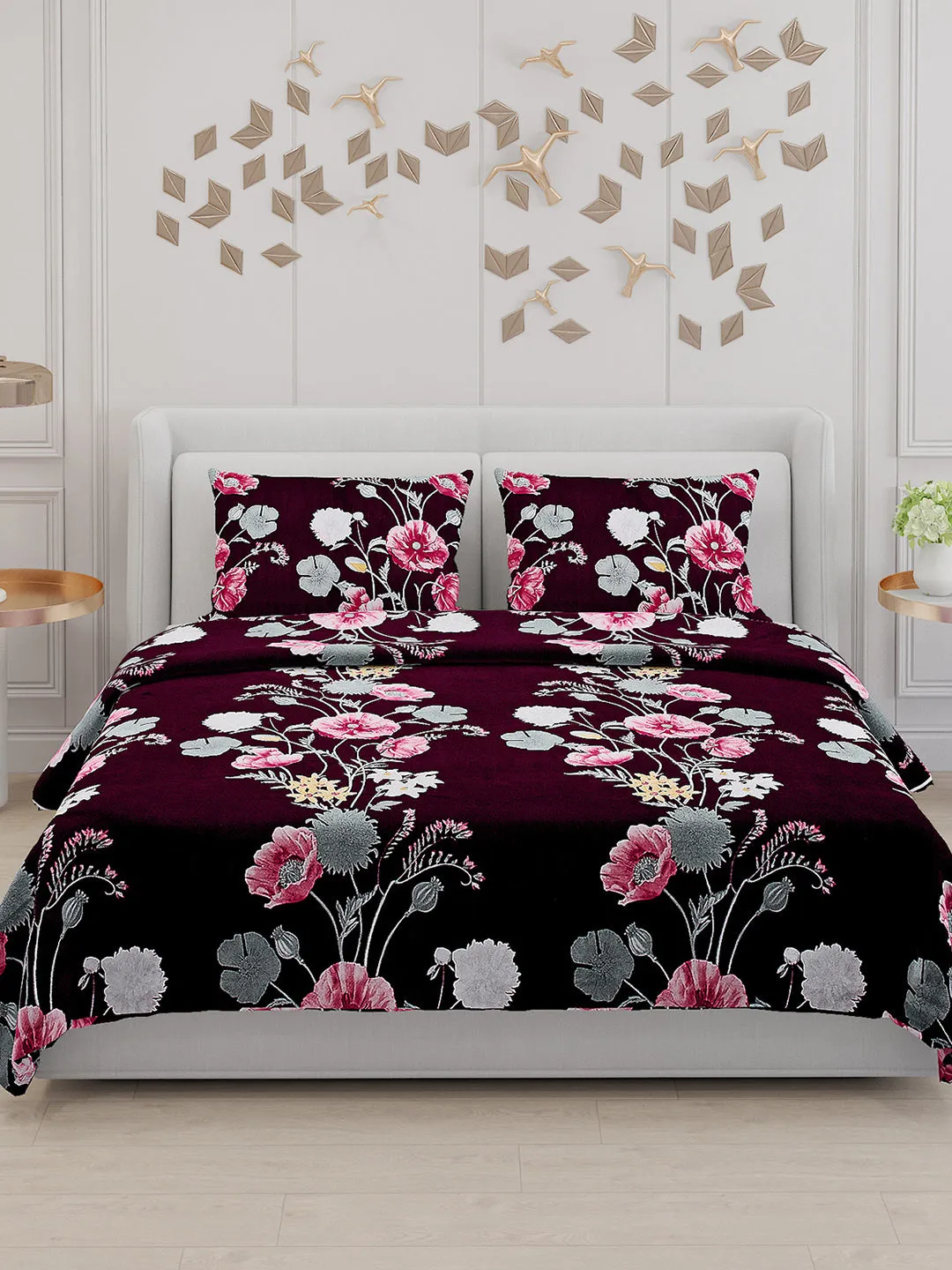 110 GSM Polyester Double Bed Bedsheet with 2 Pillow Covers