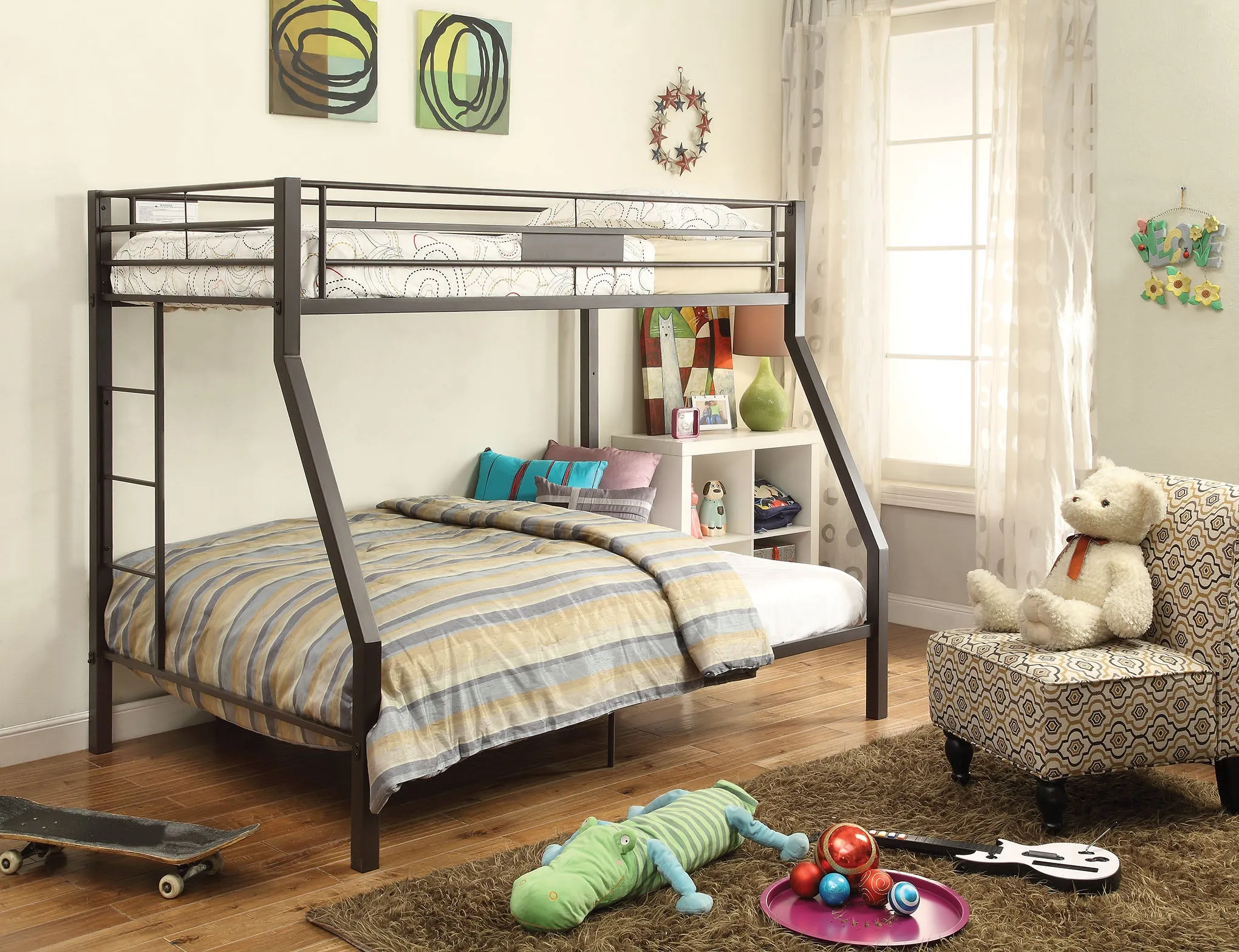 79 X 56 X 65 Twin Over Full Brown Metal Tube Bunk Bed