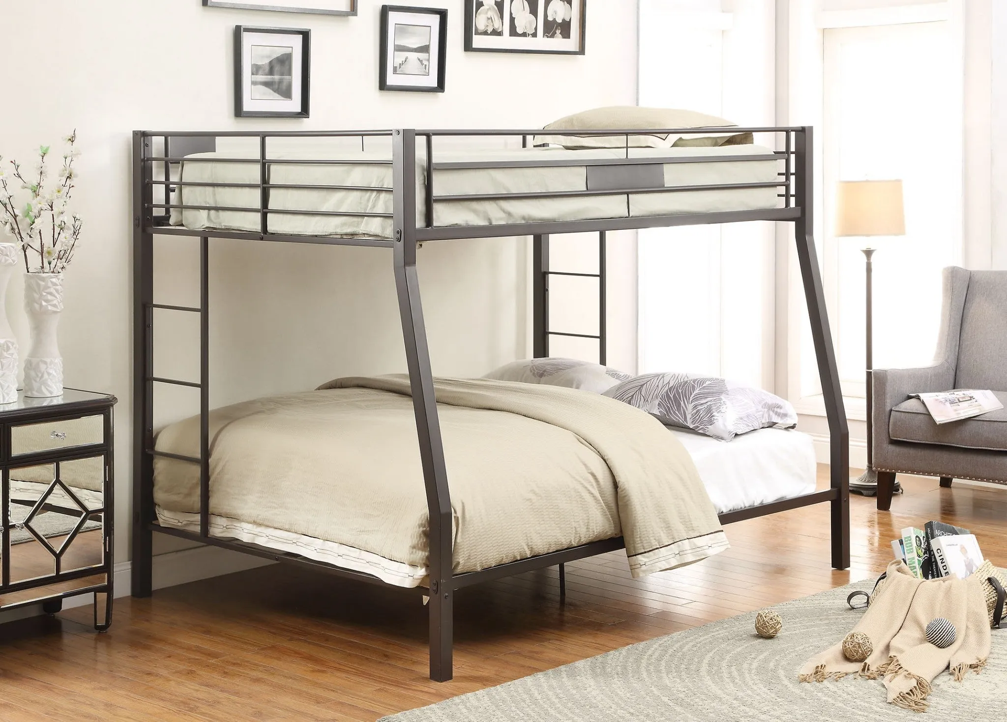 83 X 63 X 65 Sandy Black Metal Twin Xl Over Queen Bunk Bed