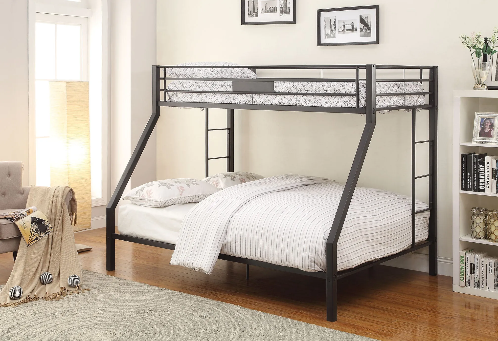 83 X 63 X 65 Sandy Black Metal Twin Xl Over Queen Bunk Bed