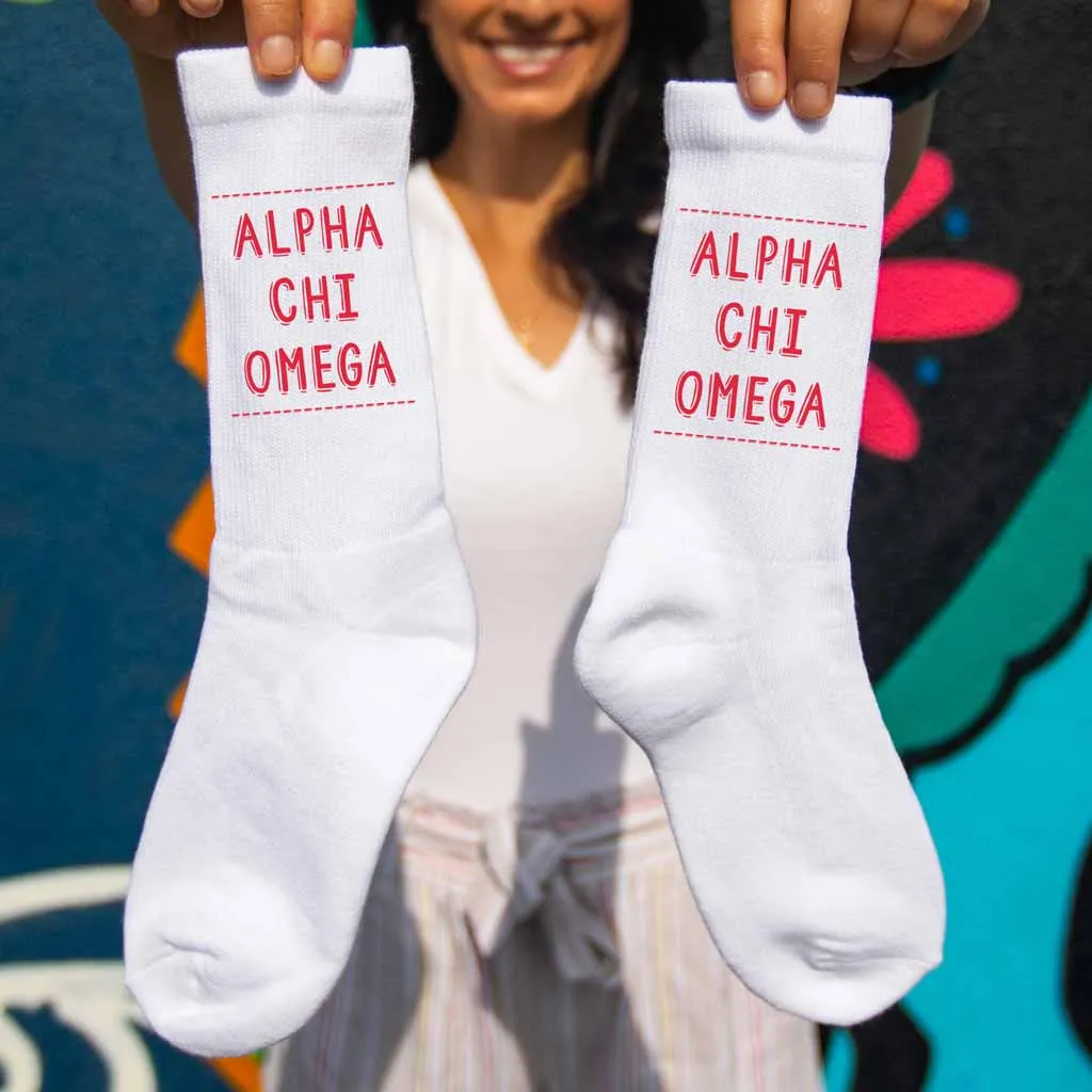 Alpha Chi Omega Crew Socks with Name in Sorority Colors