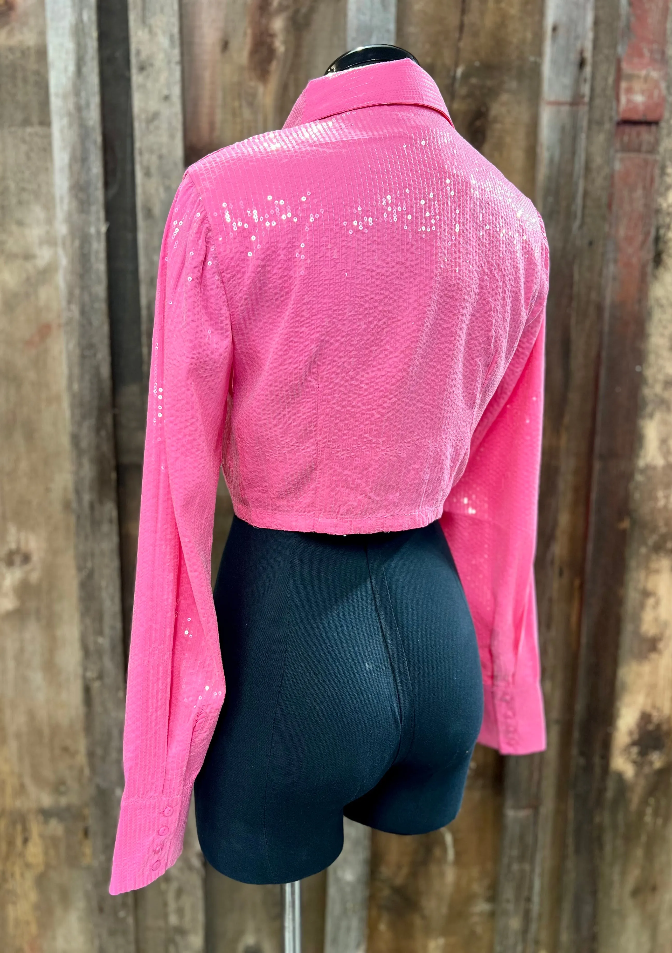 Glamorous Barbie Pink Sequin Long Sleeve Top for Stylish Fashionistas