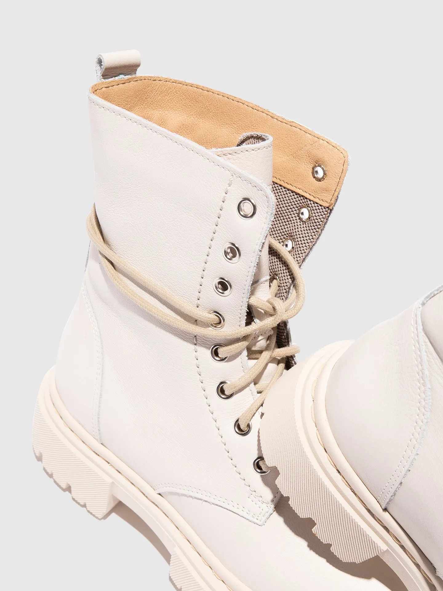 Beige Lace-up Ankle Boots