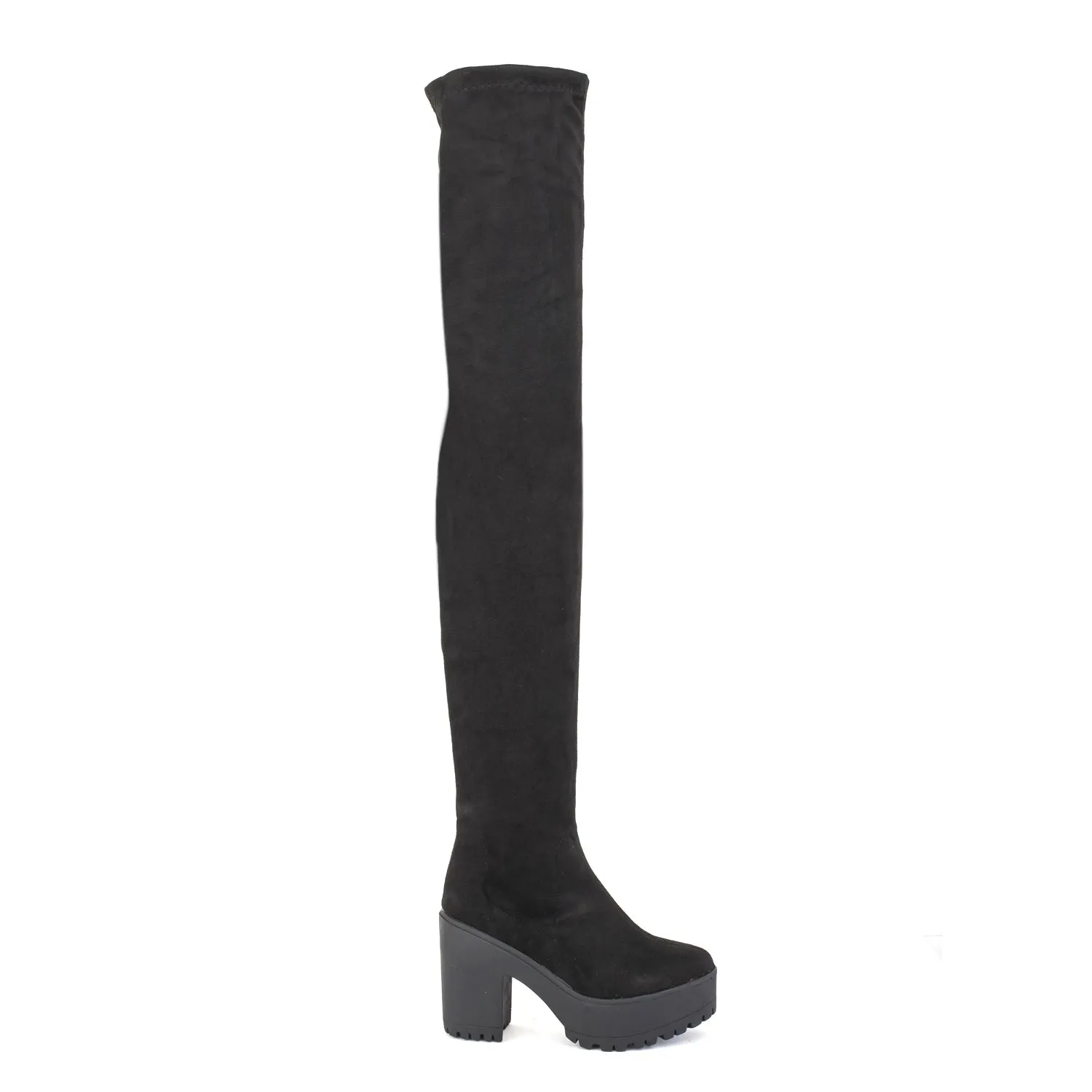 Black Chunky Thigh High Boots