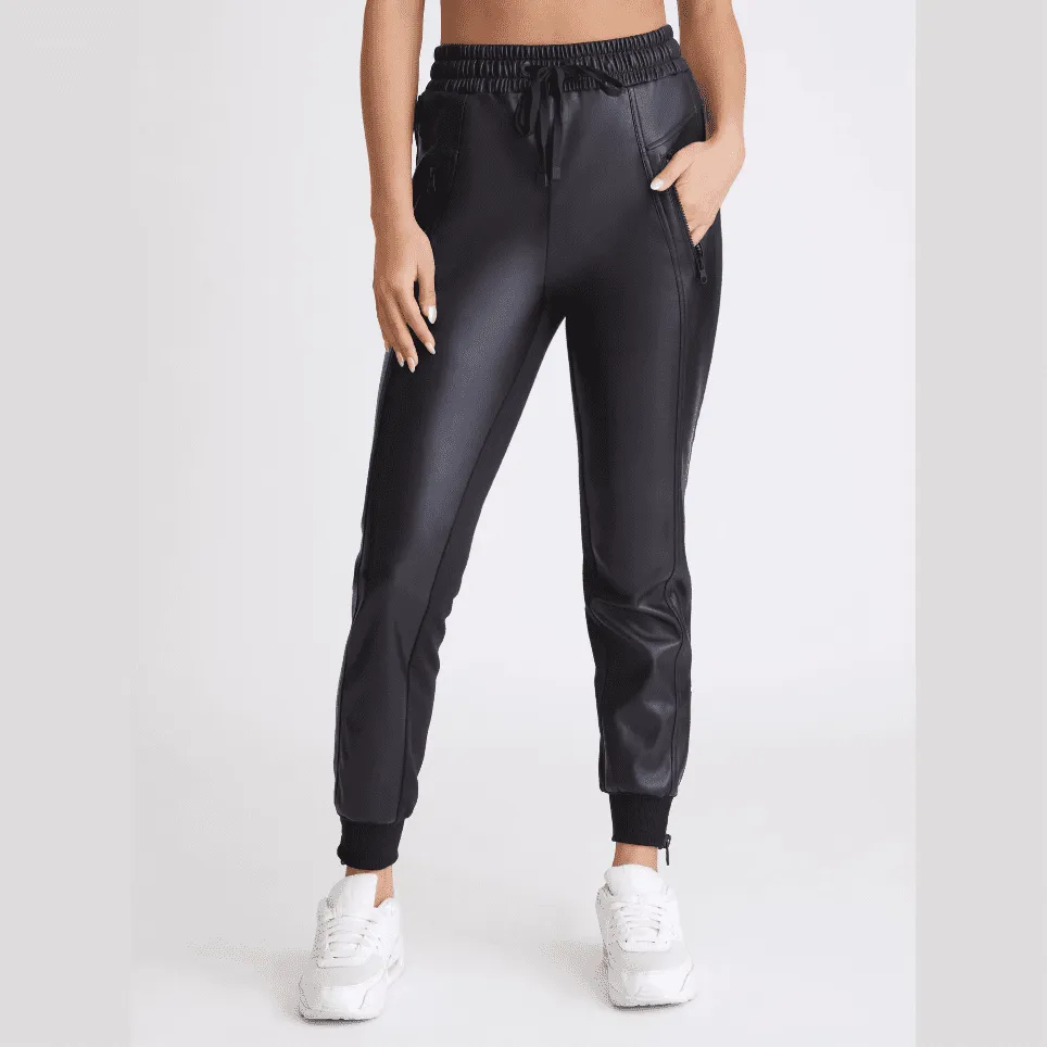 Blanc noir Cardiff Seamed Faux Leather Jogger Pants in Black