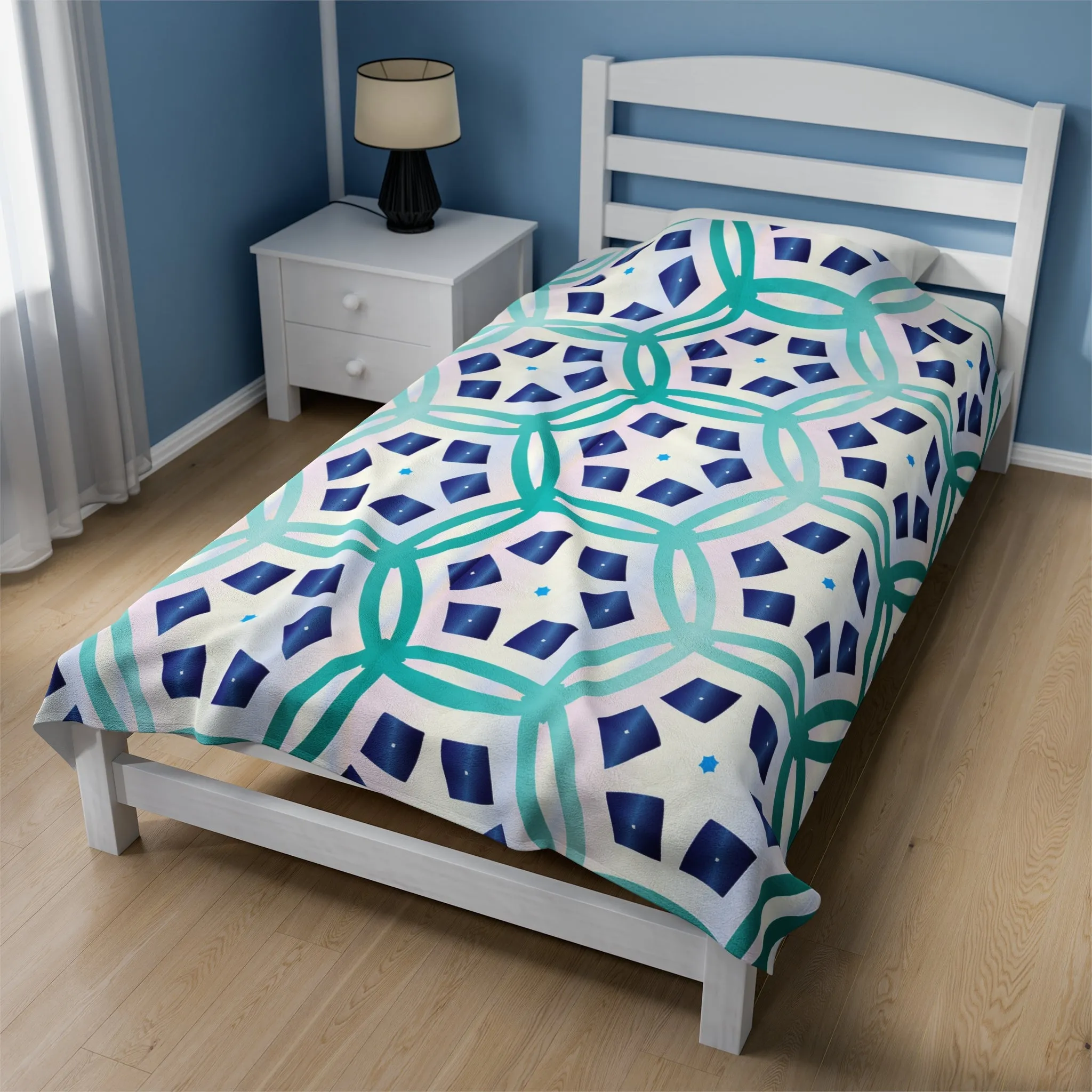 Blue Hexagon Velveteen Plush Blanket