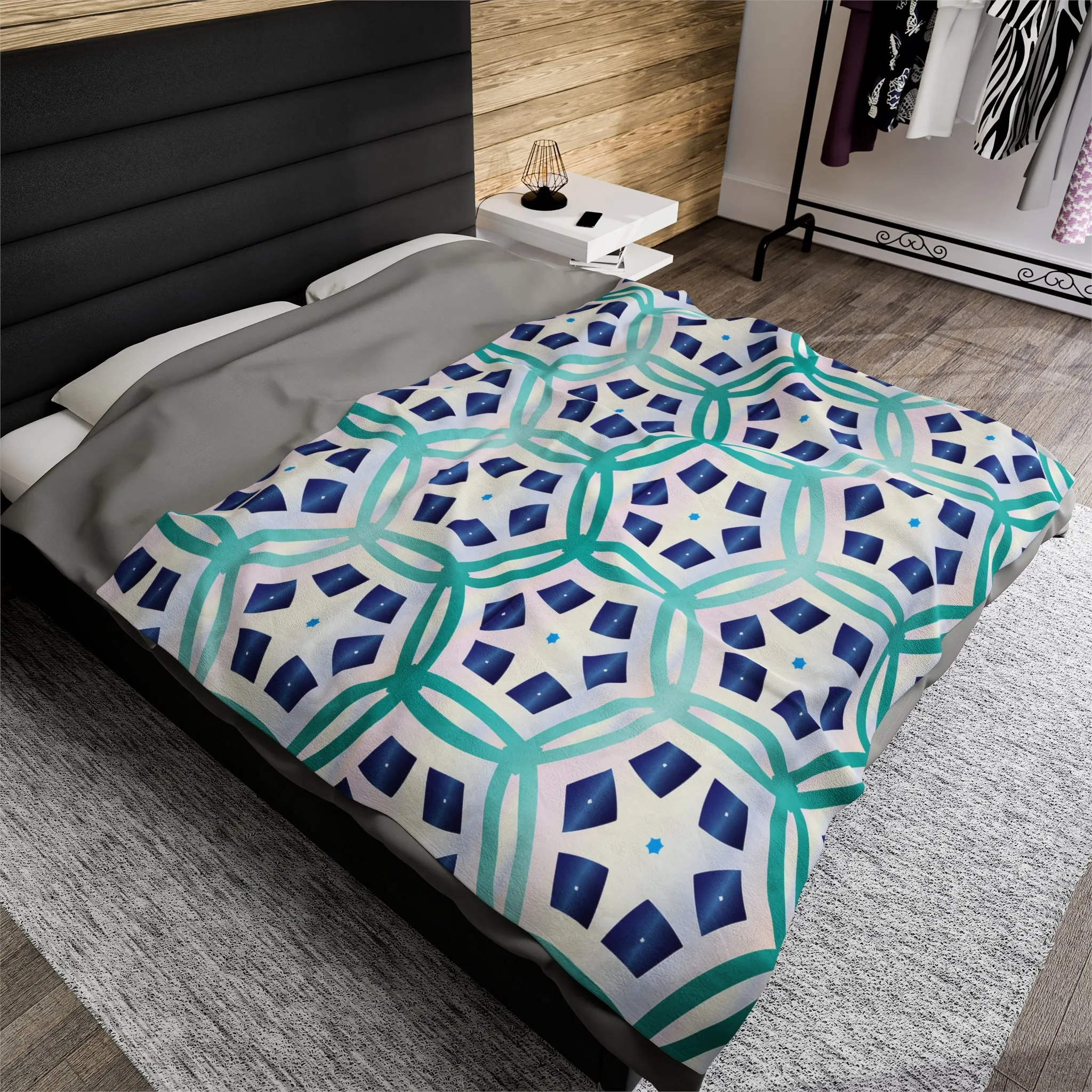 Blue Hexagon Velveteen Plush Blanket