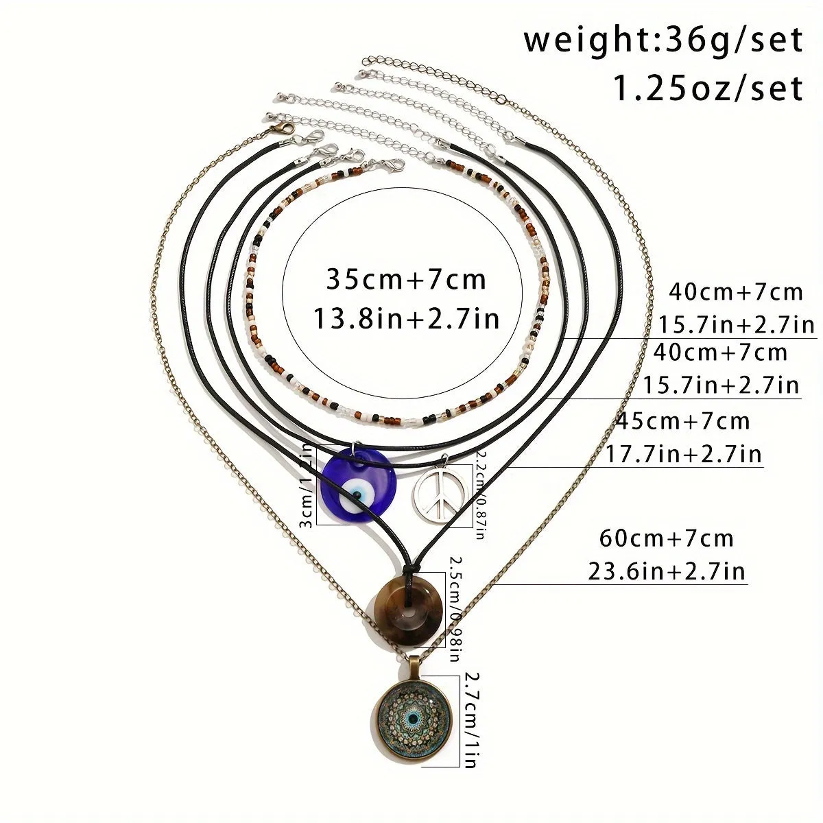 Bohemian Style Beads Crystal Eye Heart Pendant Mixed & Match Necklace Set For Women Jewelry Ornament