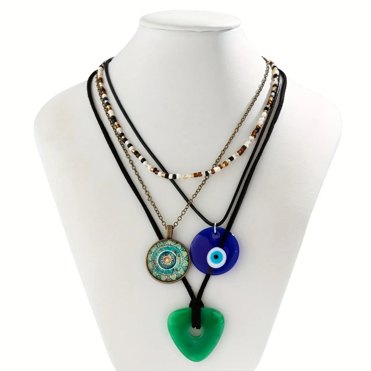 Bohemian Style Beads Crystal Eye Heart Pendant Mixed & Match Necklace Set For Women Jewelry Ornament