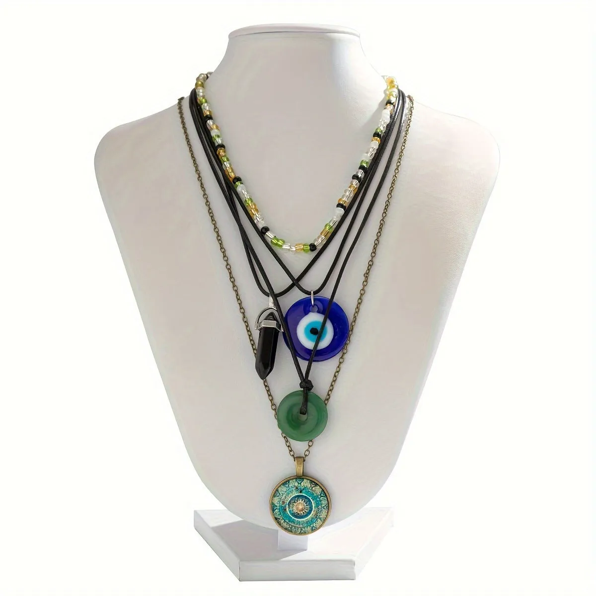 Bohemian Style Beads Crystal Eye Heart Pendant Mixed & Match Necklace Set For Women Jewelry Ornament