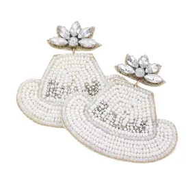 Bridal Message Beaded Cowboy Hat Earrings