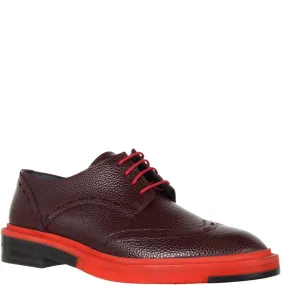 Elevated Bi-Colour Caviar Grain Brogue Shoes in Cherry Red