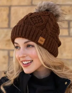 Brown Cable Knit Pom Hat