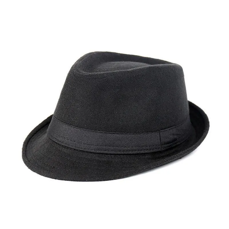 Classic Wide Brim Fedora Trilby Hat with Black Hatband