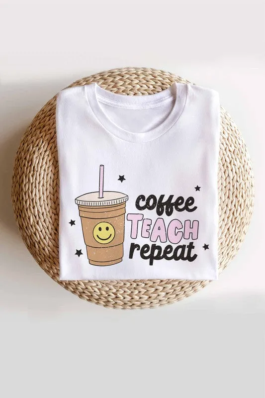 COFFEE TEACH REPEAT GRAPHIC TEE PLUS SIZE