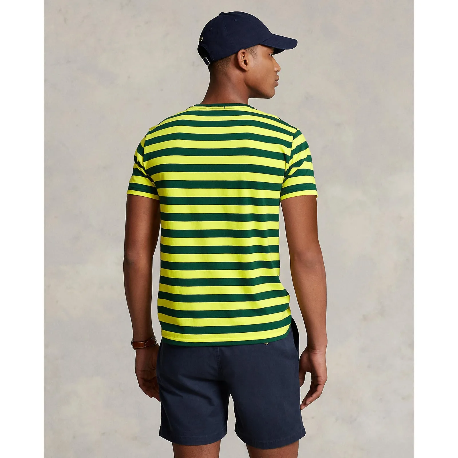 Custom Fit Jersey Crewneck T-Shirt - Stripe - Bright Yellow & Forest Green