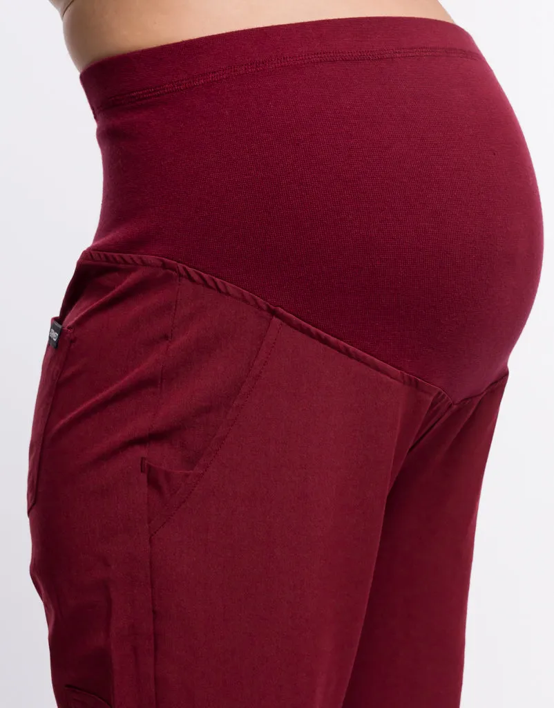 Essential Maternity Jogger Scrub Pants - Cordorvan Red