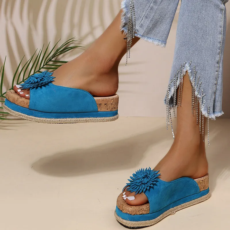 Flowers Platform Slippers Women Flats Sandals