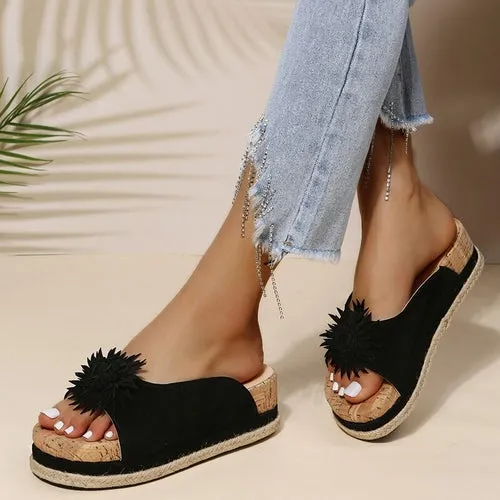 Flowers Platform Slippers Women Flats Sandals