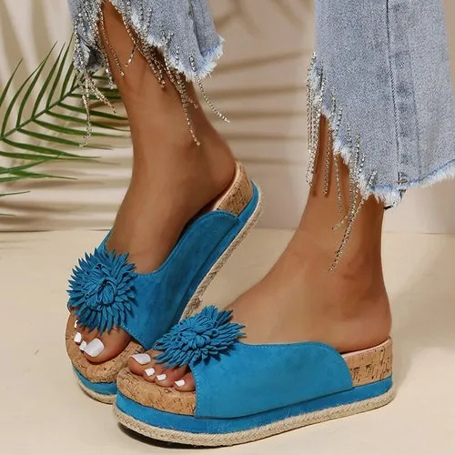 Flowers Platform Slippers Women Flats Sandals