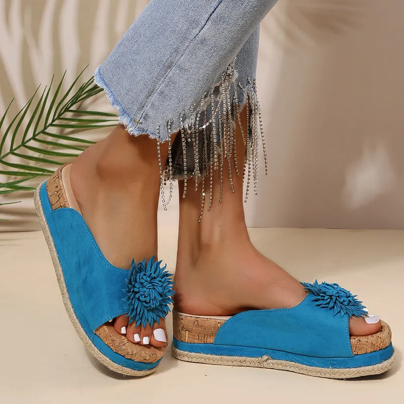 Flowers Platform Slippers Women Flats Sandals