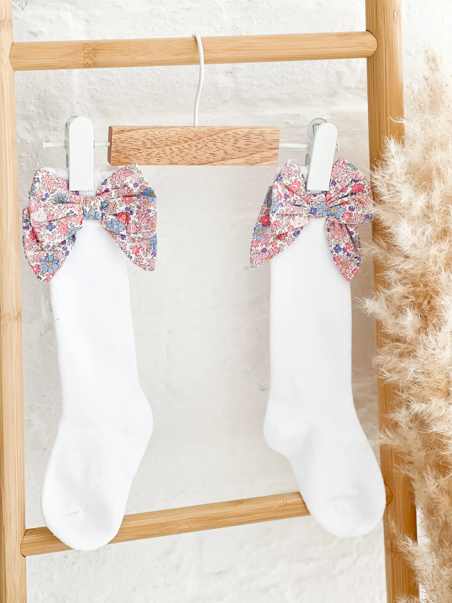 Girls Blue Ditsy Print Bow Socks