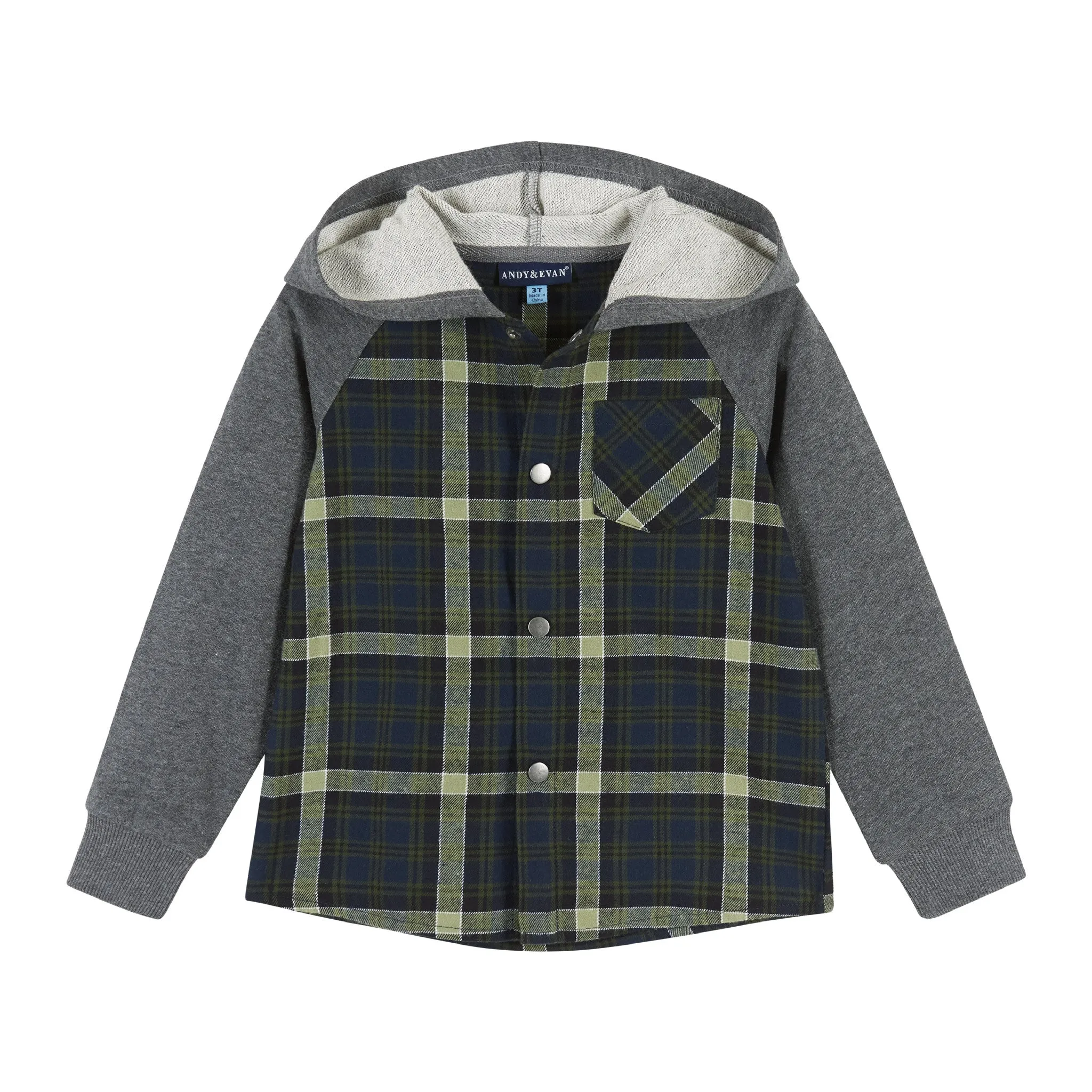 Green Plaid Hooded Flannel Buttondown Set  | Green