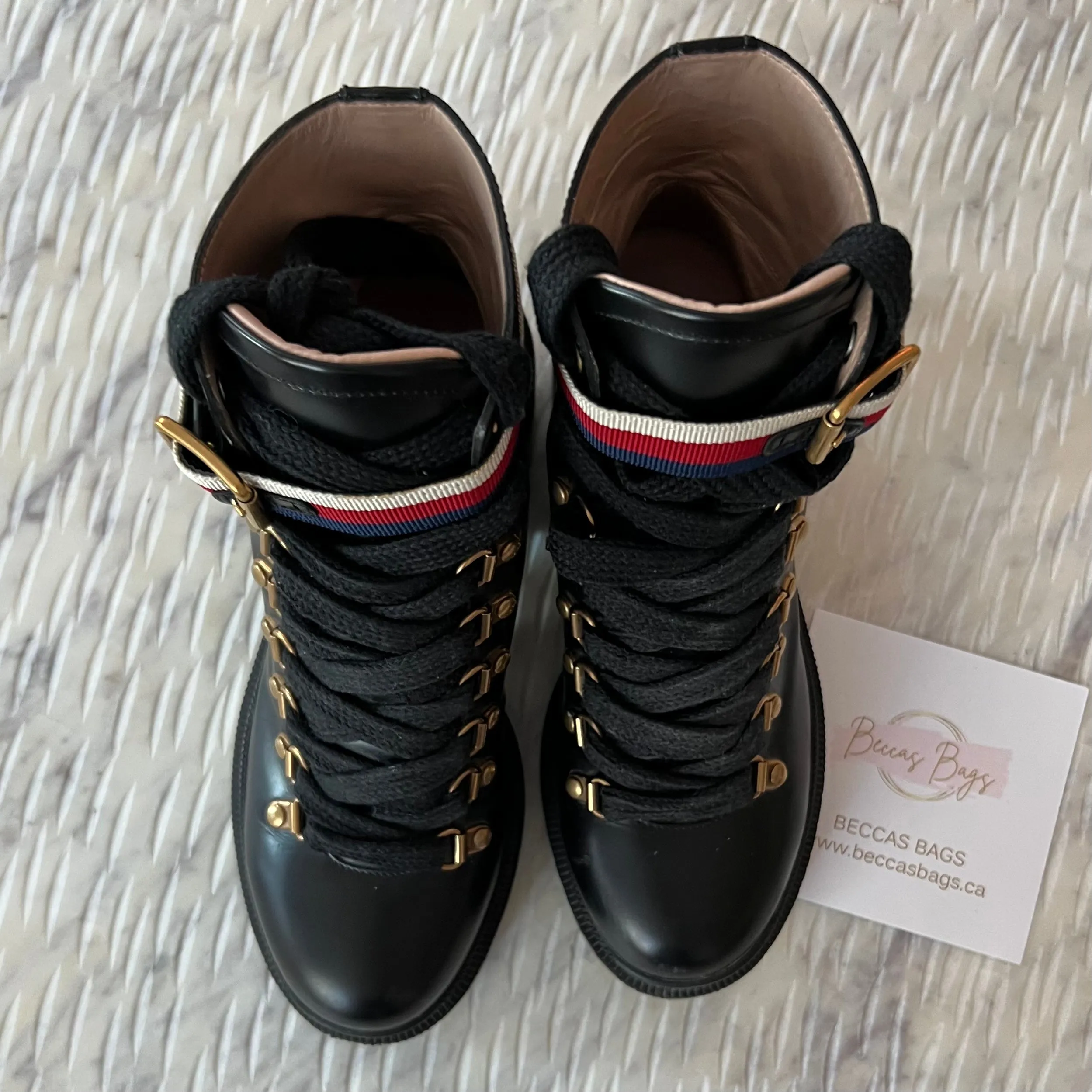 GUCCI Black Leather Sylvie Boots