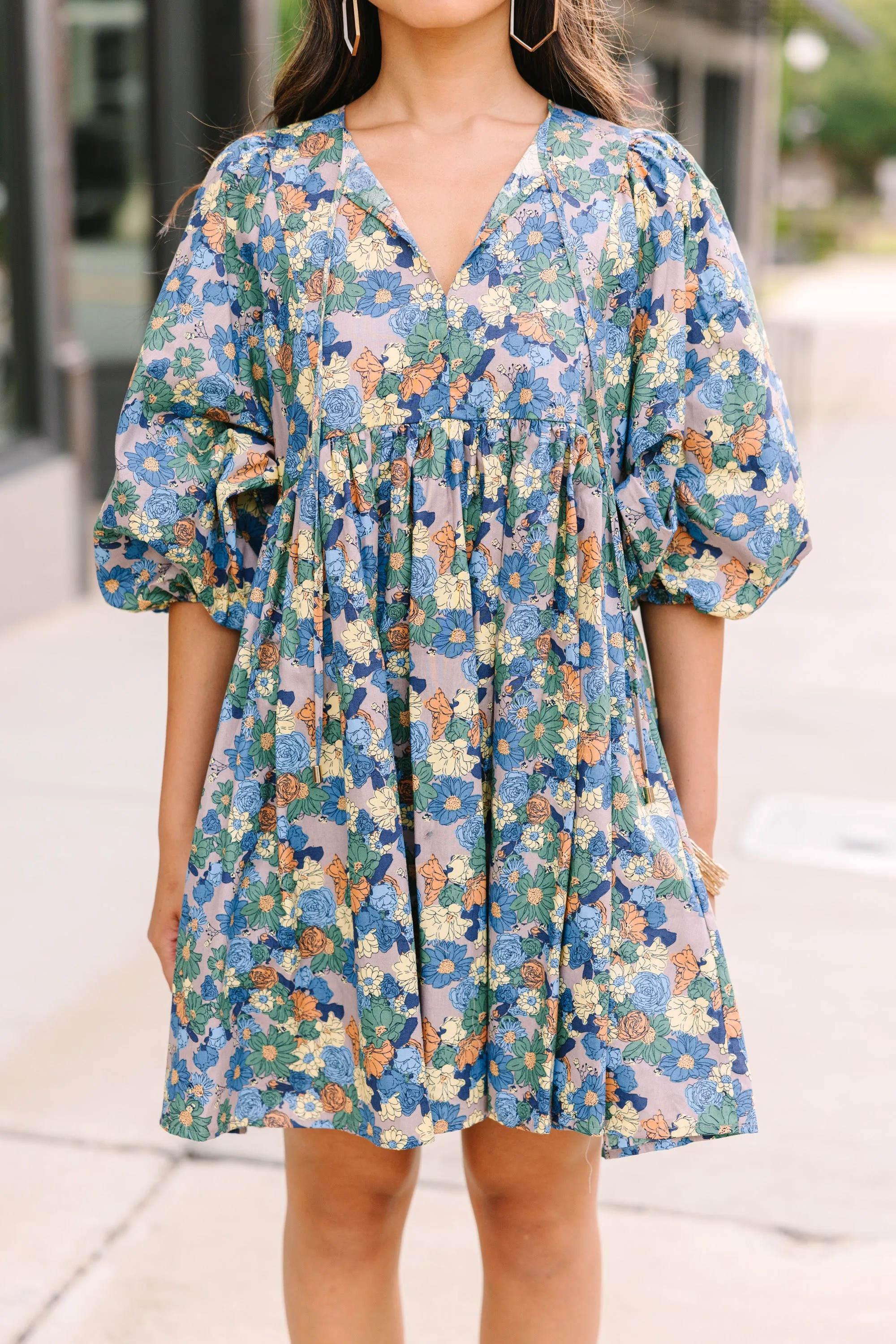 It's All True Navy Blue Floral Dress