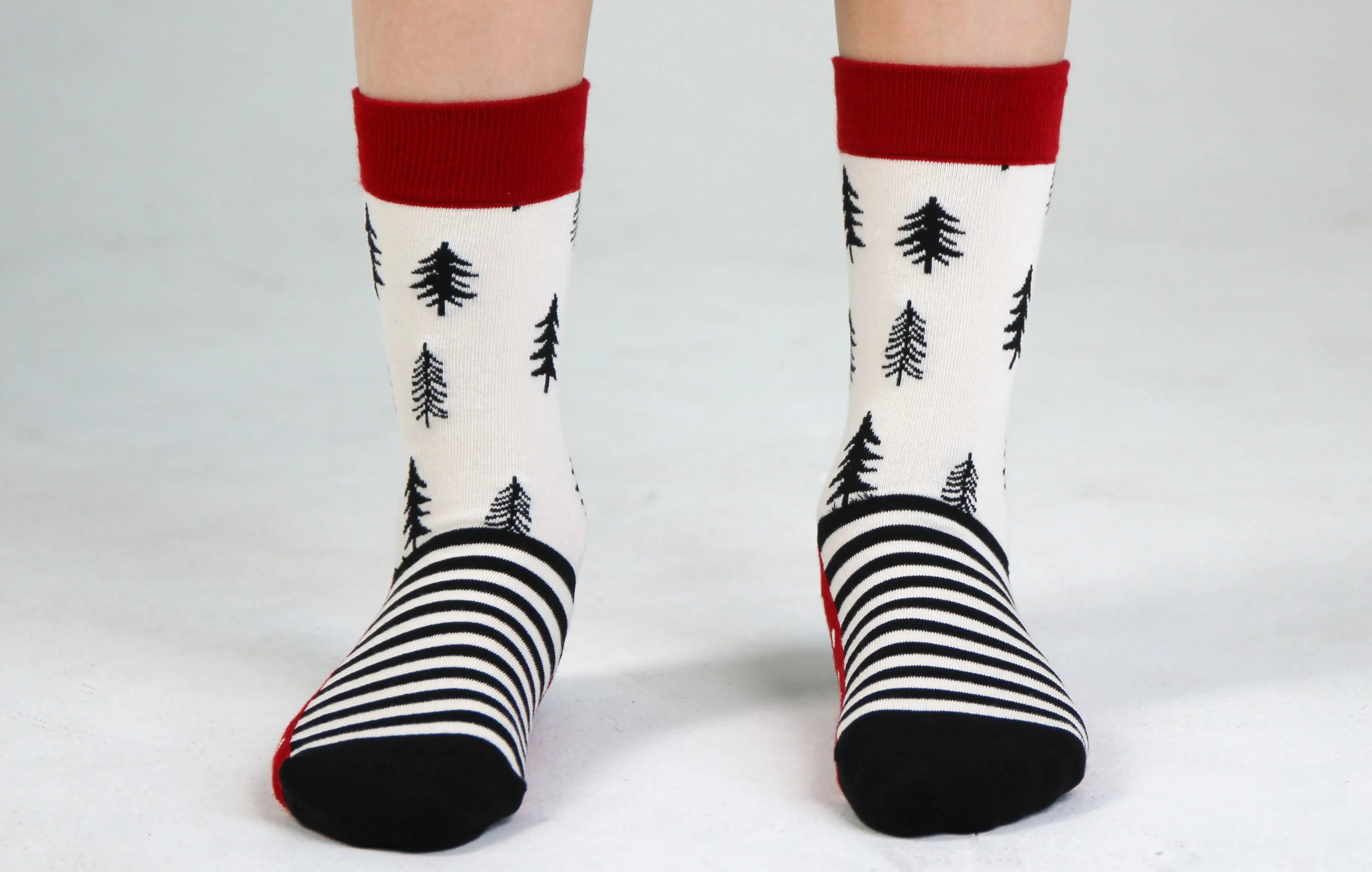 Kids' Cotton Crew Socks, Pine Trees