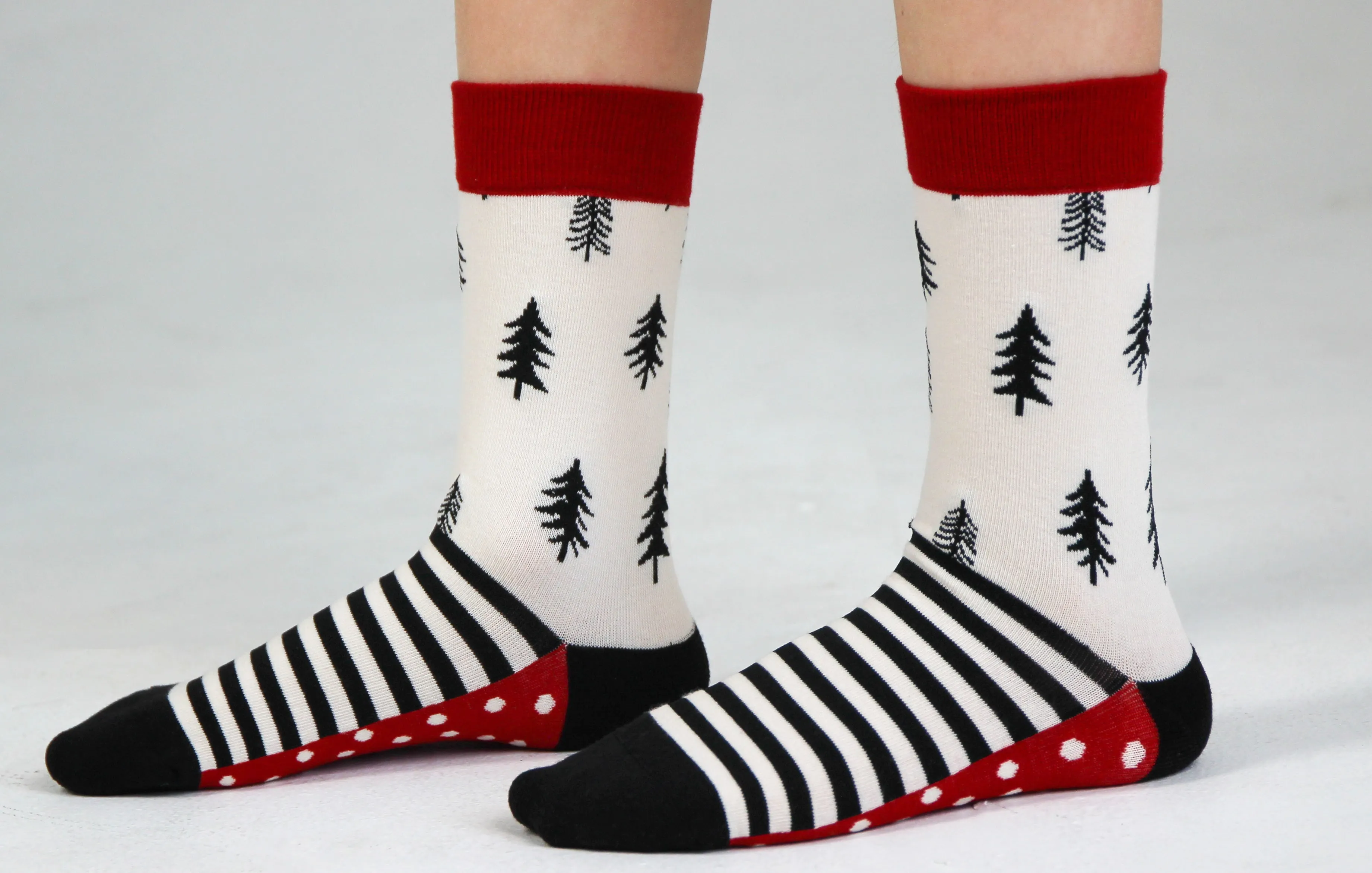 Kids' Cotton Crew Socks, Pine Trees