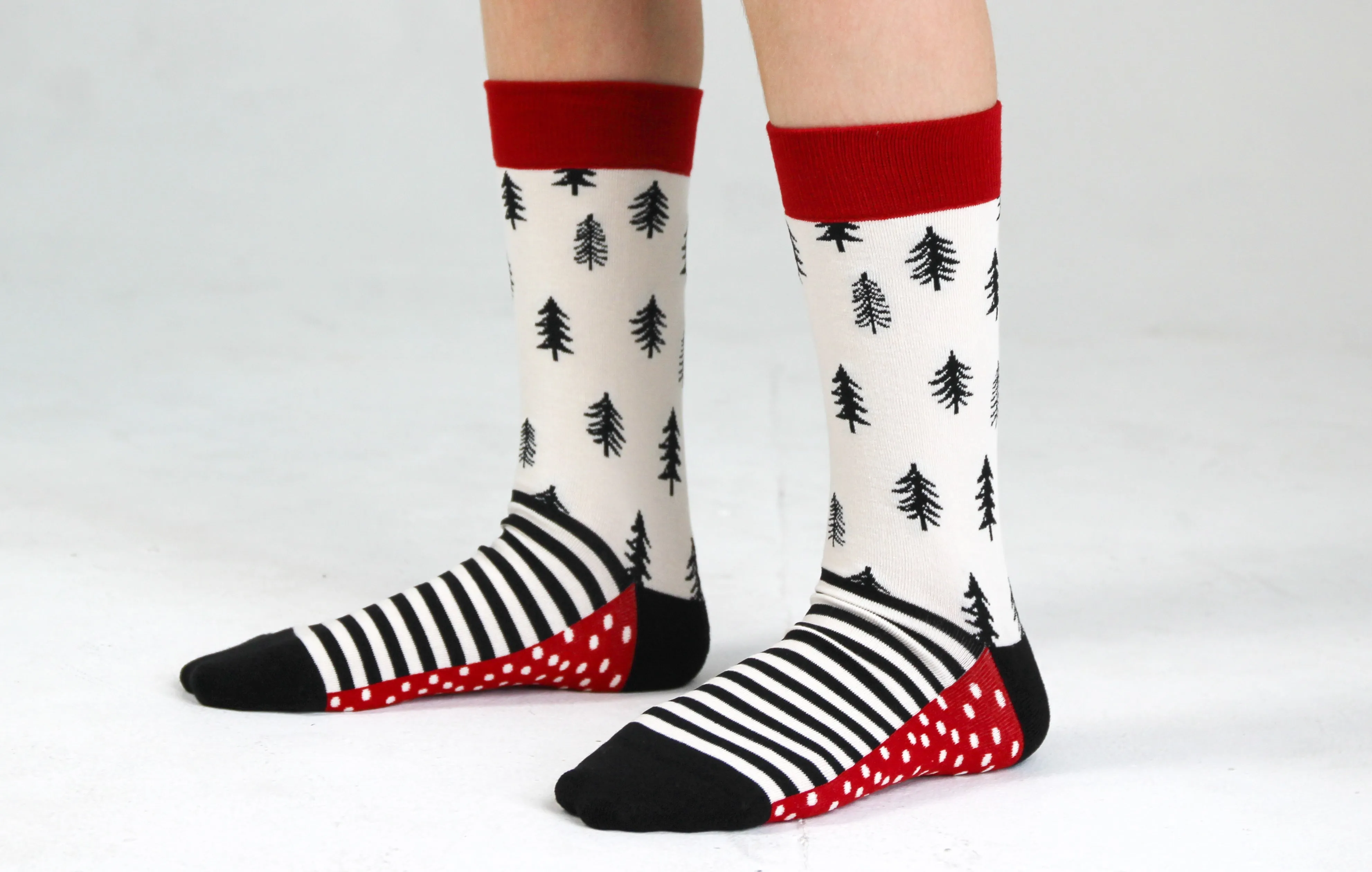 Kids' Cotton Crew Socks, Pine Trees