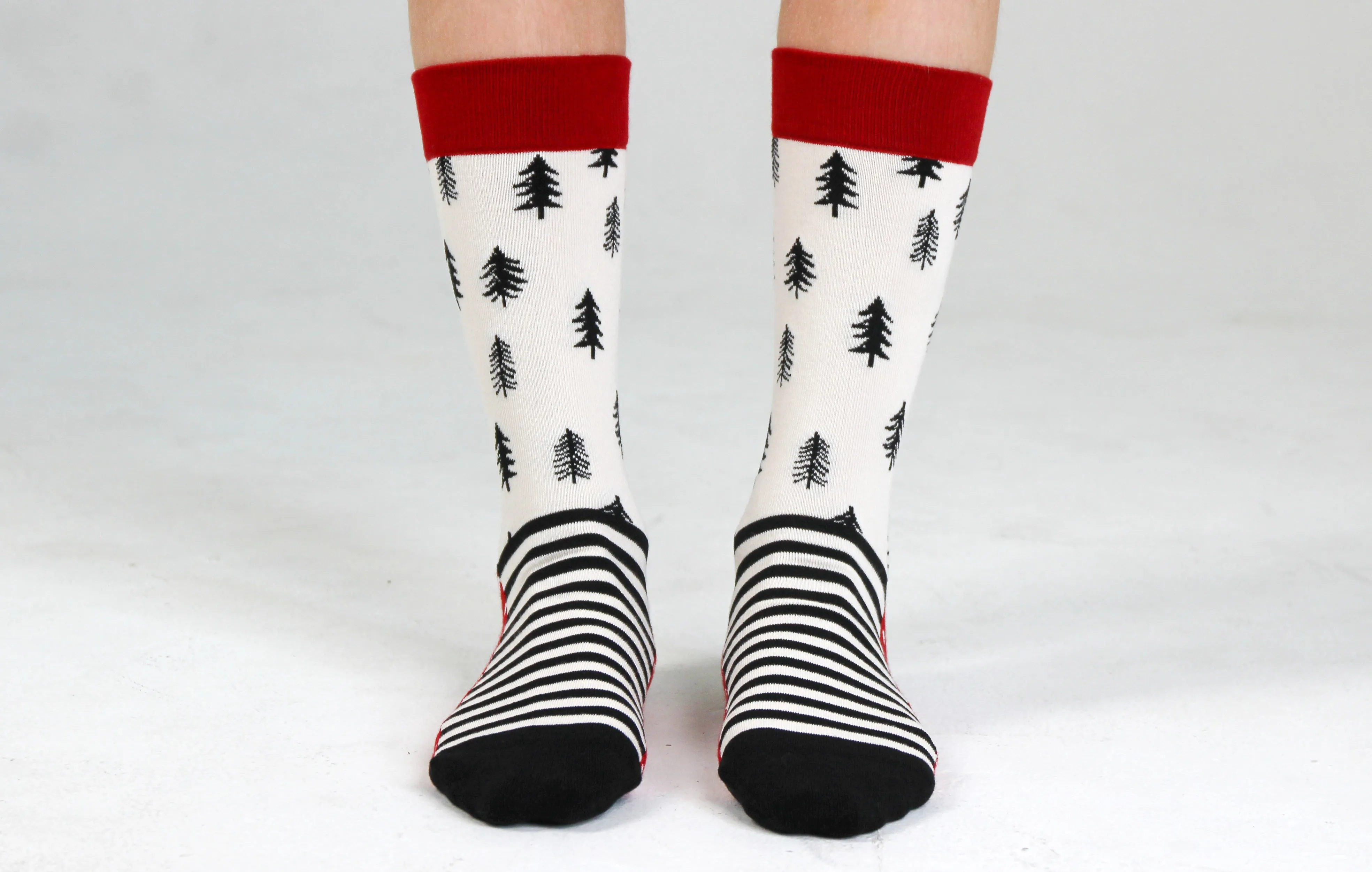 Kids' Cotton Crew Socks, Pine Trees