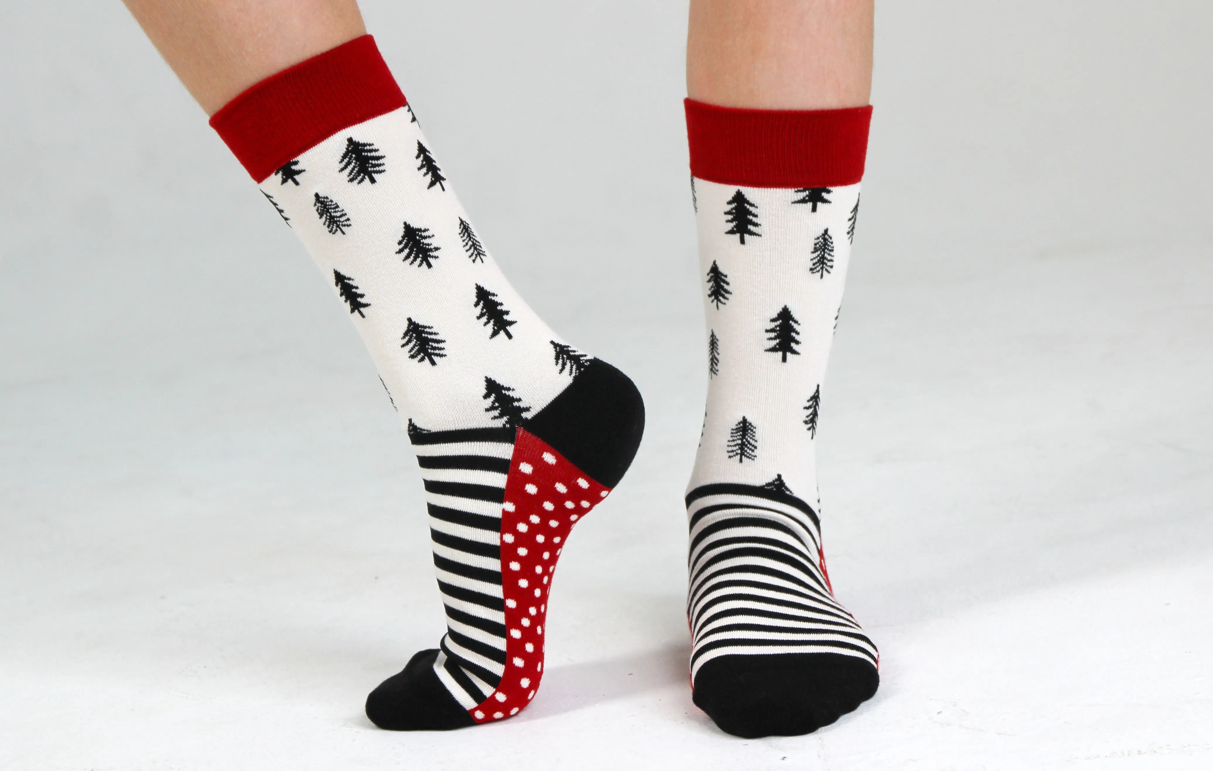 Kids' Cotton Crew Socks, Pine Trees