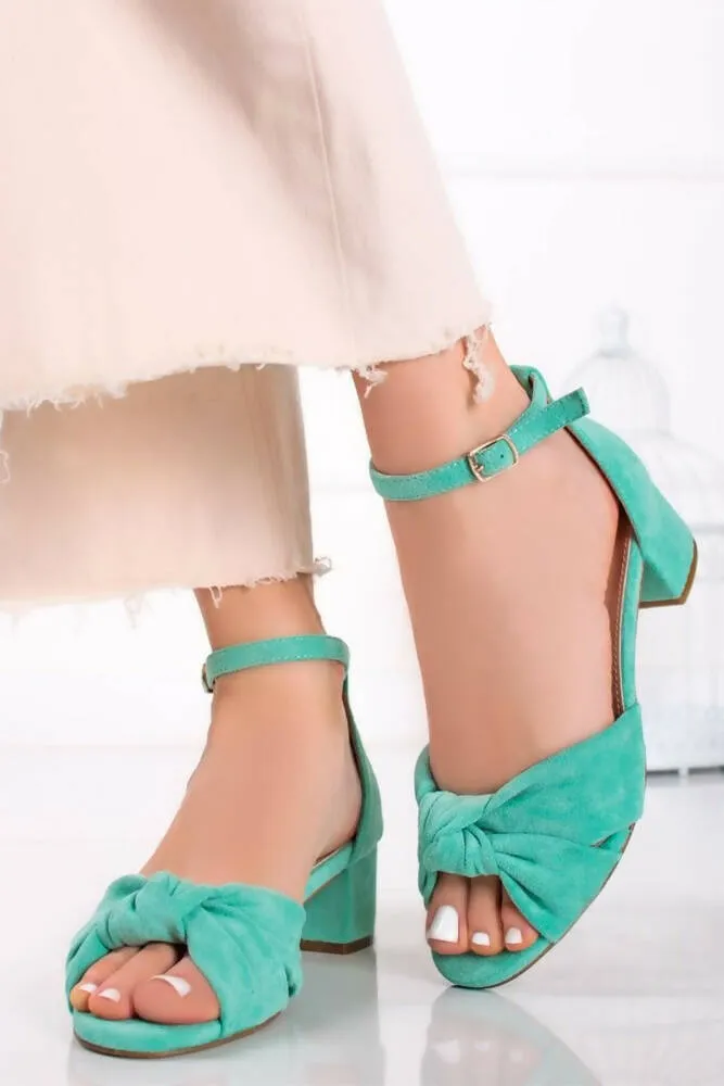 Ladies Suede Bow Knot Strap Midi Heels