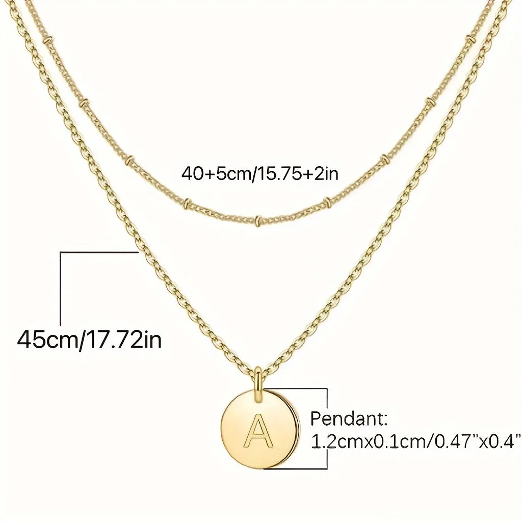 Layered Initial English Letter Necklace For Women 14K Plated Letter Necklace Dainty Layered Necklace For Women