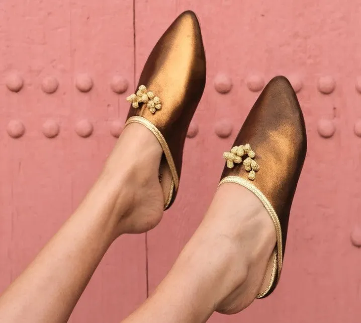 Maria III Gold Tanned Lame Mule