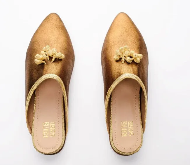 Maria III Gold Tanned Lame Mule