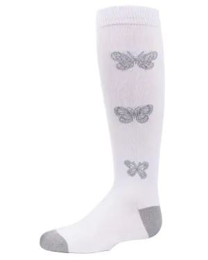 Memoi Lurex Butterfly Knee High White