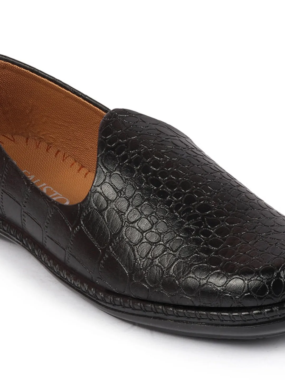 Men Black Ethnic Slip On Trending Stitched Jutis