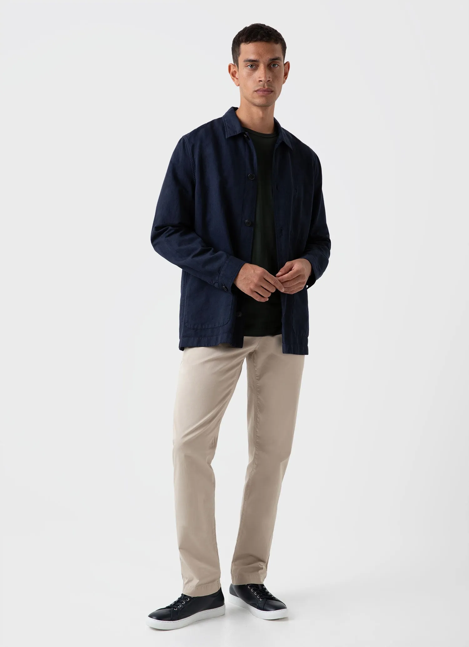 Men's Cotton Linen Twin Pocket Jacket in Navy