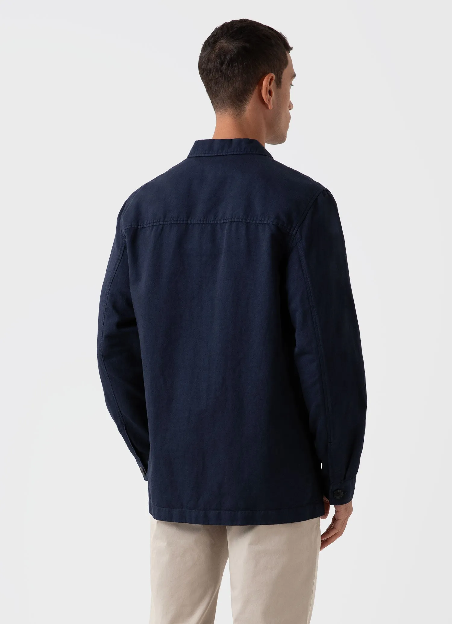 Men's Cotton Linen Twin Pocket Jacket in Navy