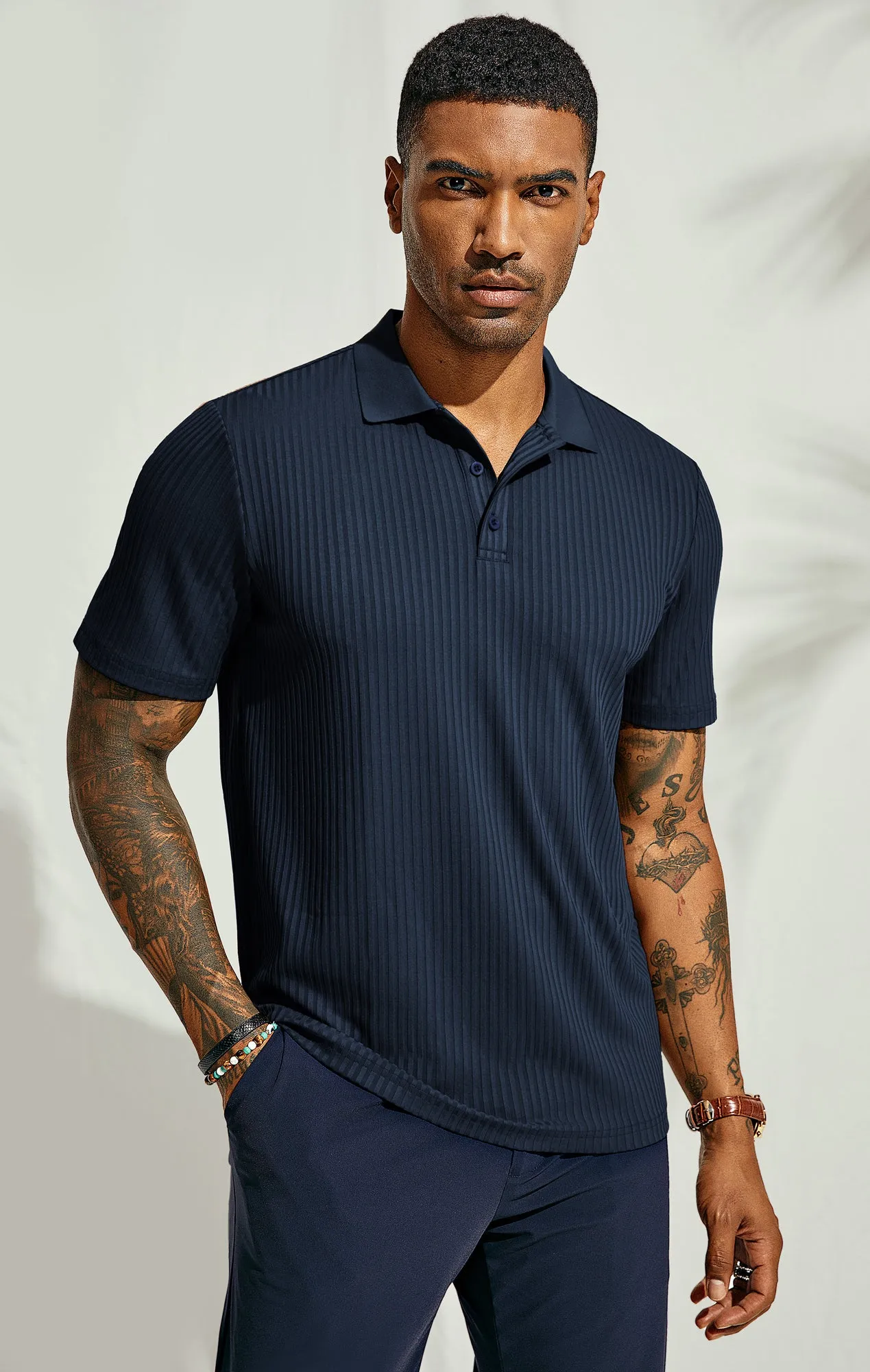 Mens Polo Shirts Textured Knit Short Sleeve Stretchy Golf Shirts