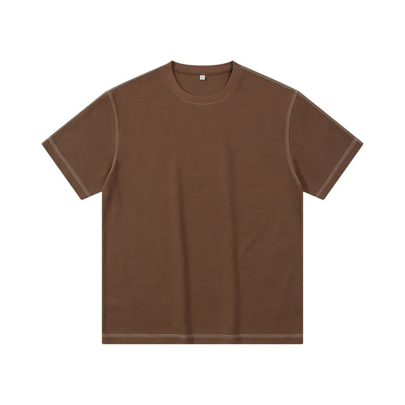 Men's Retro Drop Shoulder Contrast Line Twill T-Shirt