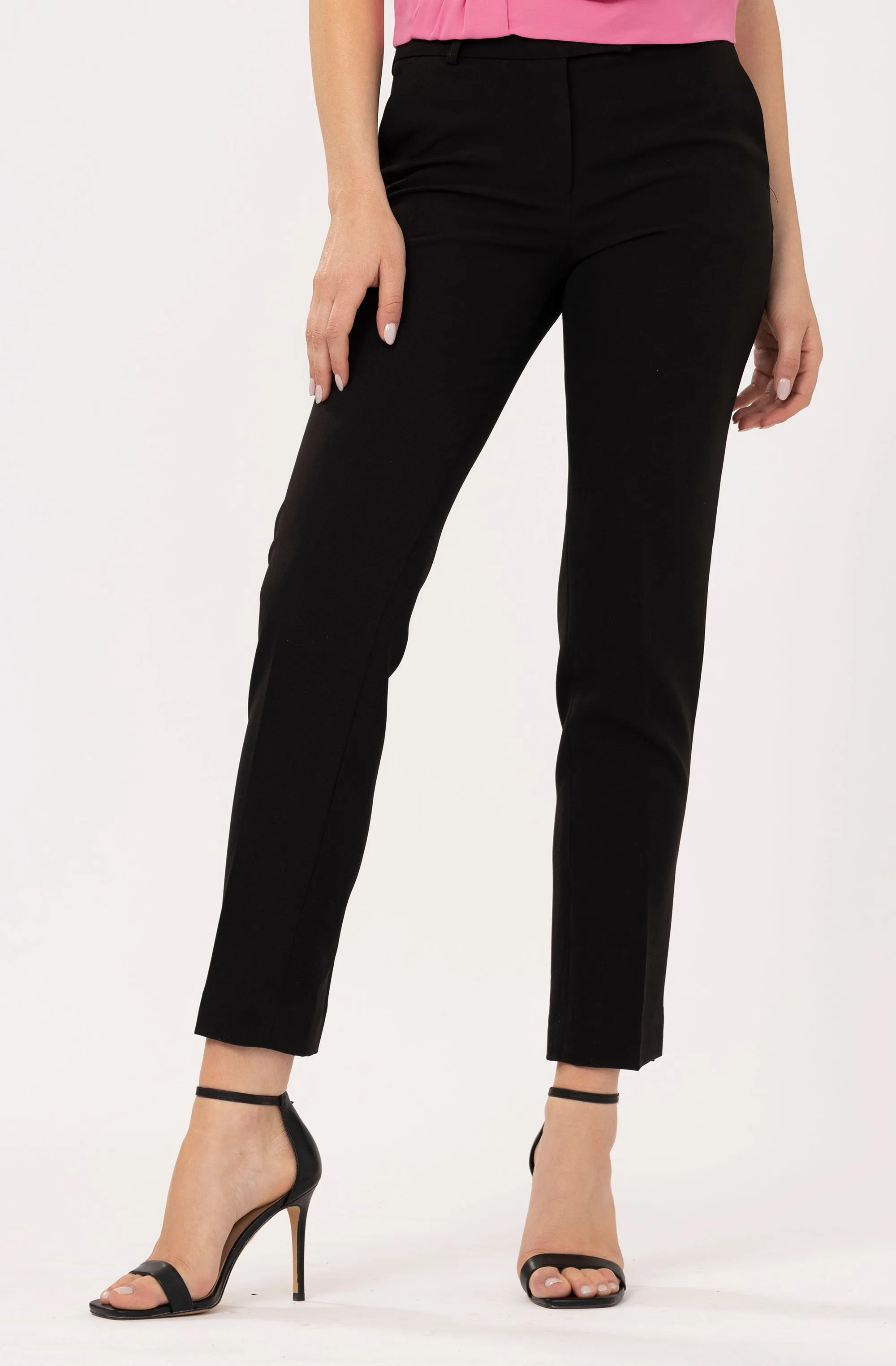 Mid Rise Straight Leg Pants With Side Slit