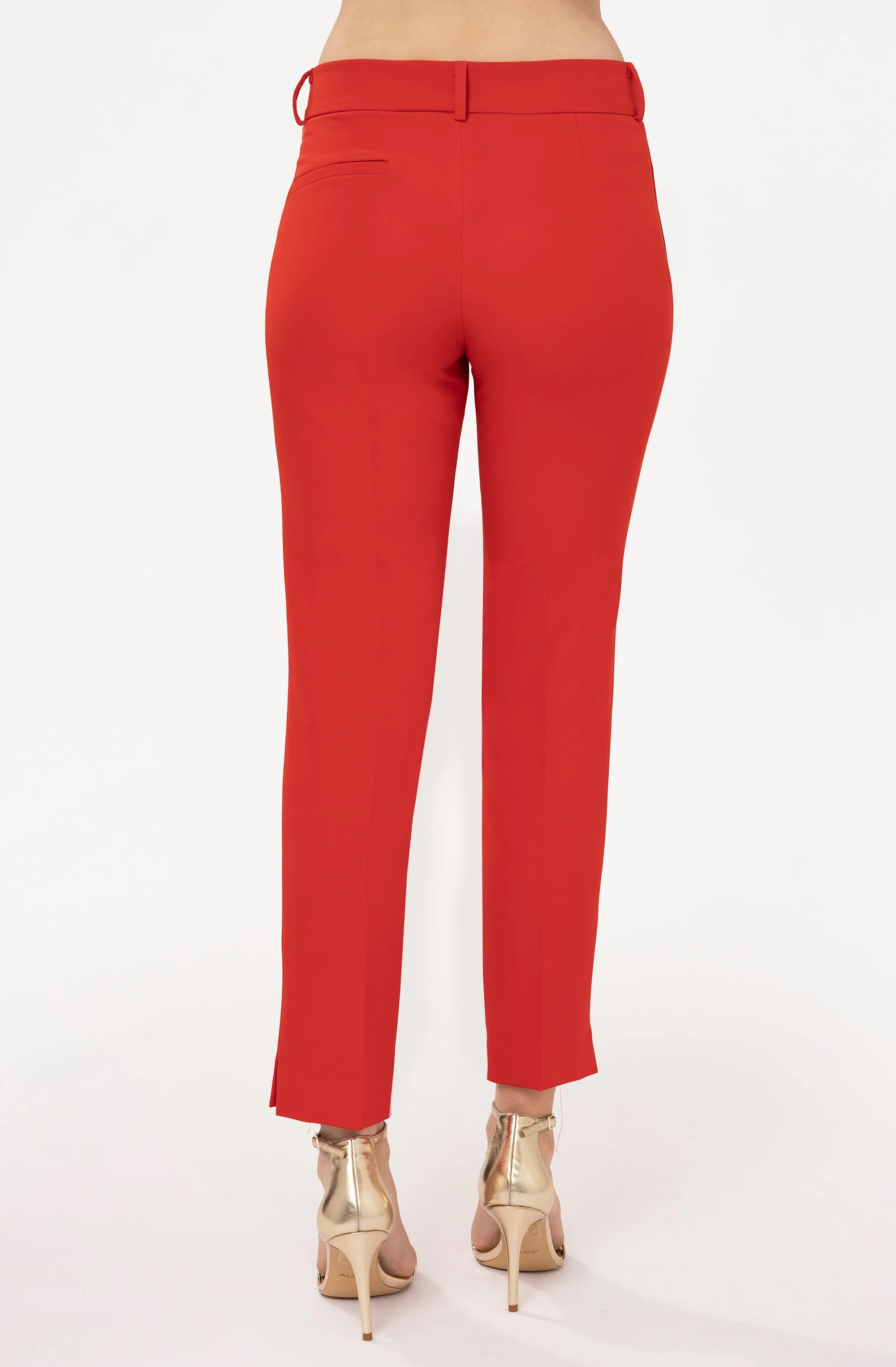 Mid Rise Straight Leg Pants With Side Slit