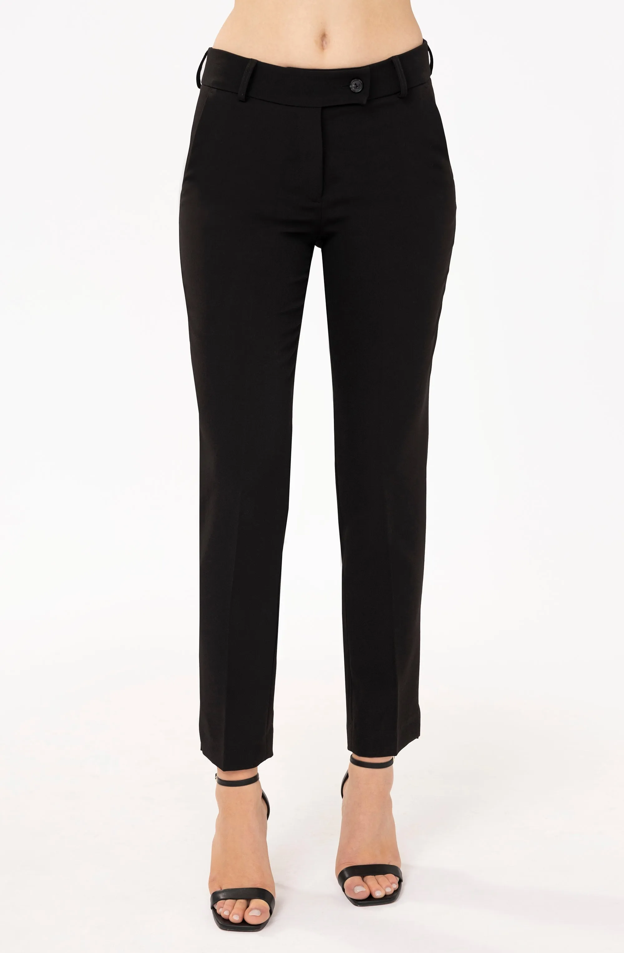 Mid Rise Straight Leg Pants With Side Slit