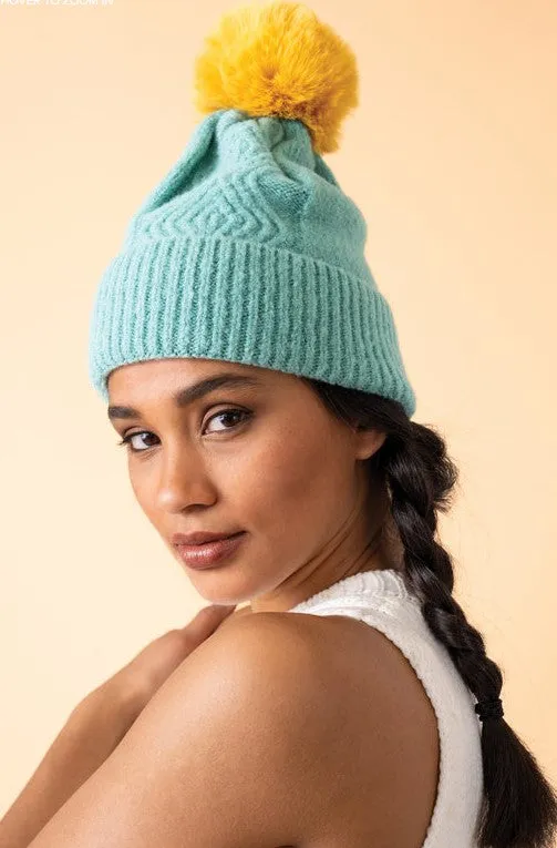 Powder - Ingrid Bobble Hat - Aqua/Mustard